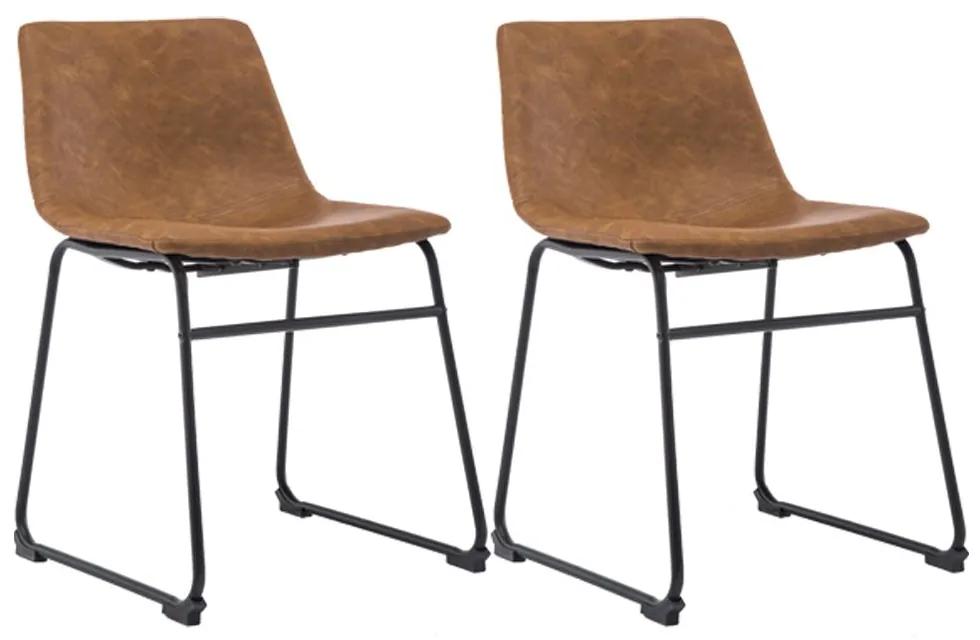 Kit 02 Cadeiras Decorativa Sala de Estar Recepção Fixa Maia PU Sintético Marrom G56 - Gran Belo