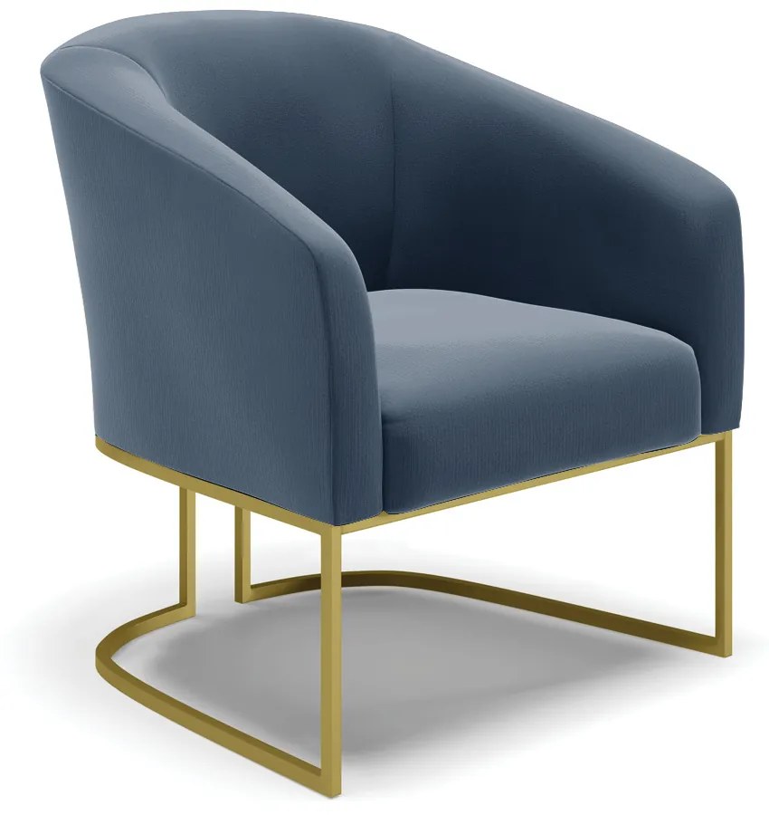 Namoradeira e 2 Poltronas Base Industrial Dourado Stella Suede Azul Marinho D03 - D'Rossi