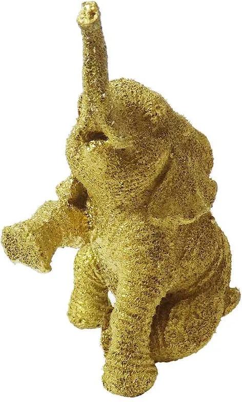 Elefante Decorativo Mini Jade Dourado em Resina - 11x7 cm