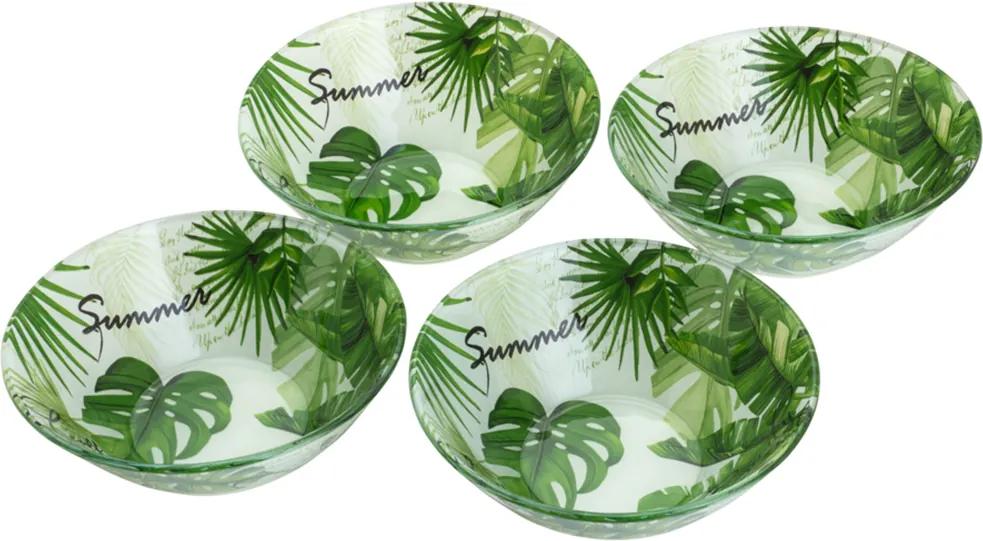 Conjunto 4 Bowls de Vidro P/Sobremesa 15cm e 380ml – Linha Leaves Verde