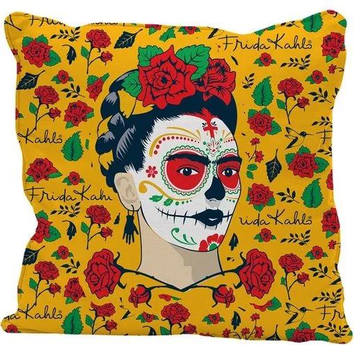 Capa de Almofada Amarela 45x45cm Face Frida Kahlo Urban
