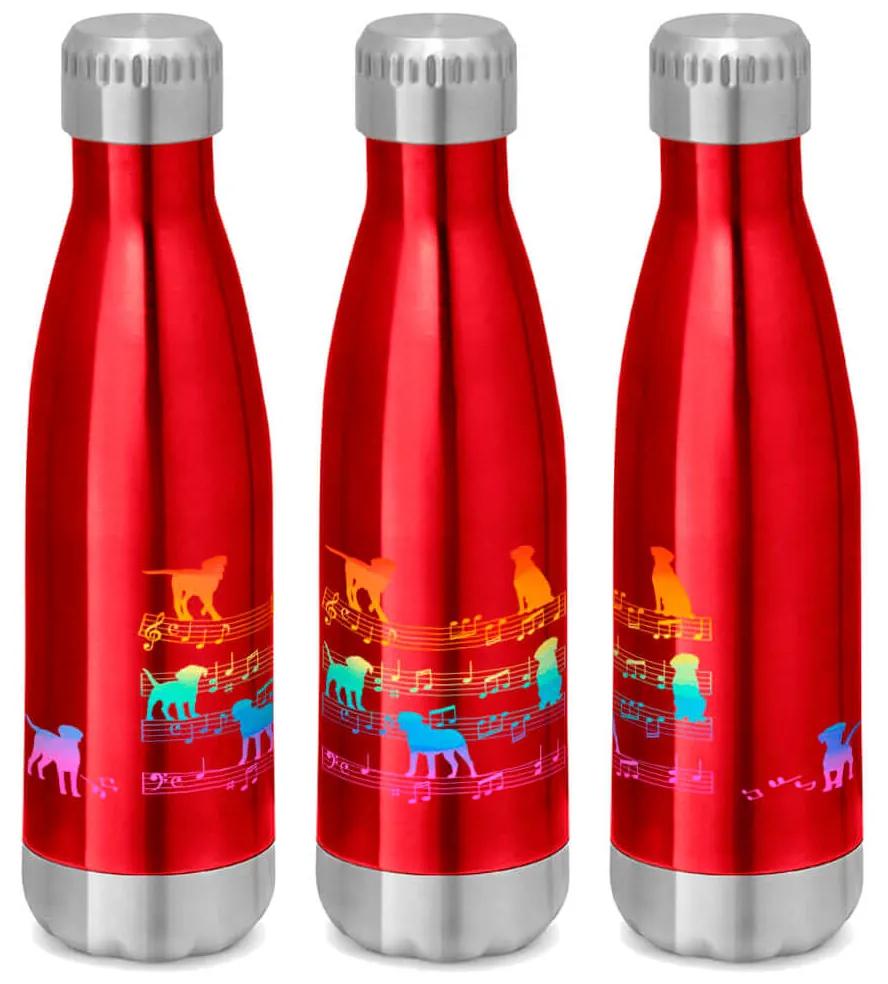 Garrafa Térmica Inox Brilhante 510 ml Cachorro Musical Arco Iris - Vermelho