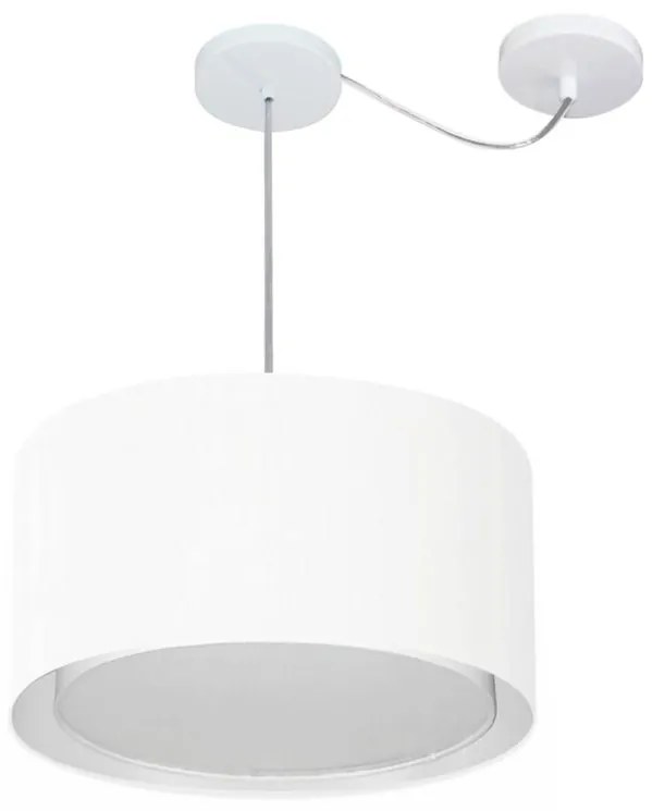 Lustre Pendente Cilíndrico Com Desvio de Centro Vivare Md-4305 Cúpula em Tecido 40x25cm - Bivolt