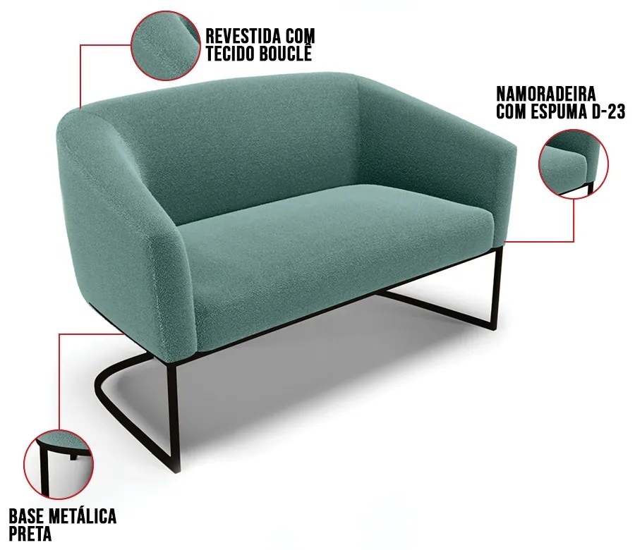 Sofá Namoradeira 2 Lugares Base Industrial Pto Stella Bouclê Vd Menta D03 - D'Rossi