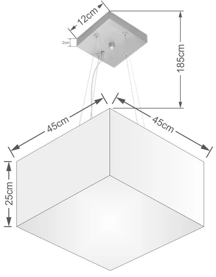 Lustre Pendente Quadrado Vivare Md-4197 Cúpula em Tecido 25/45x45cm - Bivolt