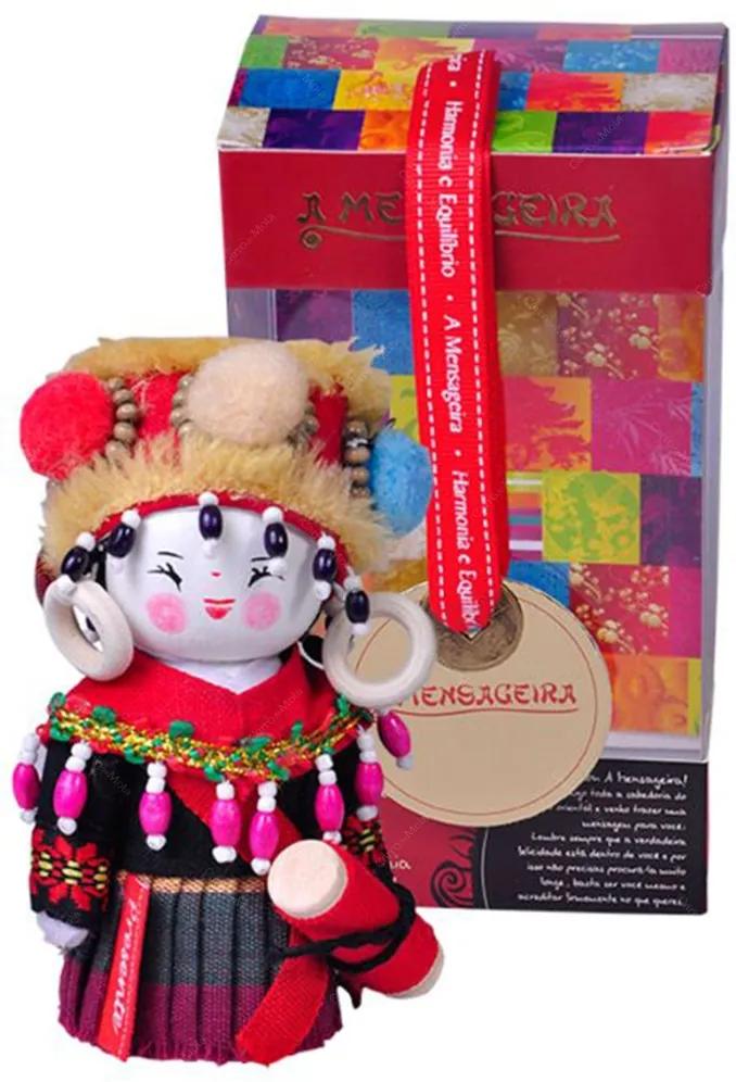 Boneca Decorativa Oriental Jingpo Pequena em Tecido - 12x7 cm
