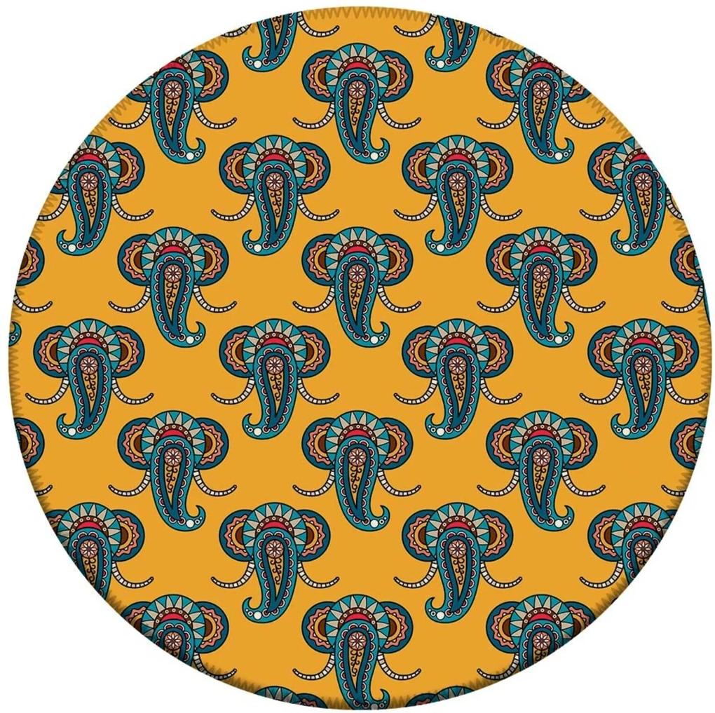 Tapete Love Decor Redondo Wevans Elefante Geométrico Amarelo 94cm