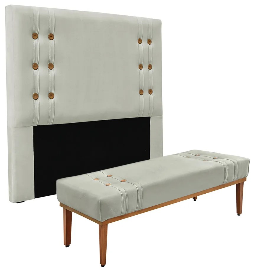 Cabeceira Cama Box King 195cm e Recamier Gênova Veludo S04 - D'Rossi - Prata