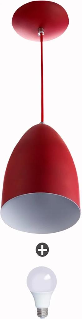 Lustre Pendente Cone Alumínio 20x14cm Vermelho + Lampada