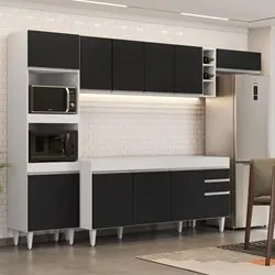 Armário de Cozinha Modulada 5 Peças CP16 Balcão Branco/Preto - Lumil