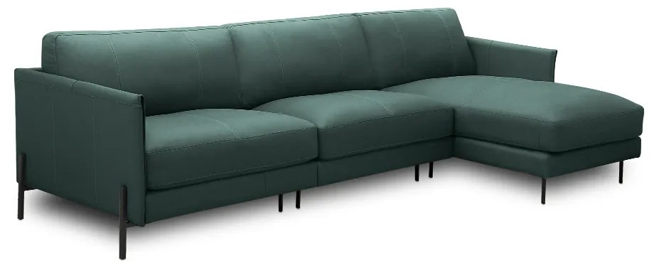 Sofá Decorativo Karine 6 Lugares Sala de estar 360cm com Chaise Pés em Aço Couro Verde Musgo G88 - Gran Belo