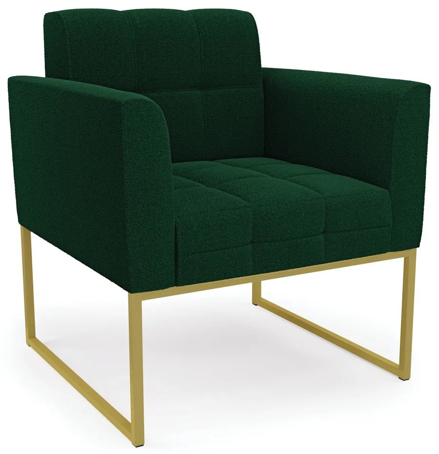 Poltrona Sala de Estar Industrial Dourado Elisa Bouclê Verde D03 - D'Rossi