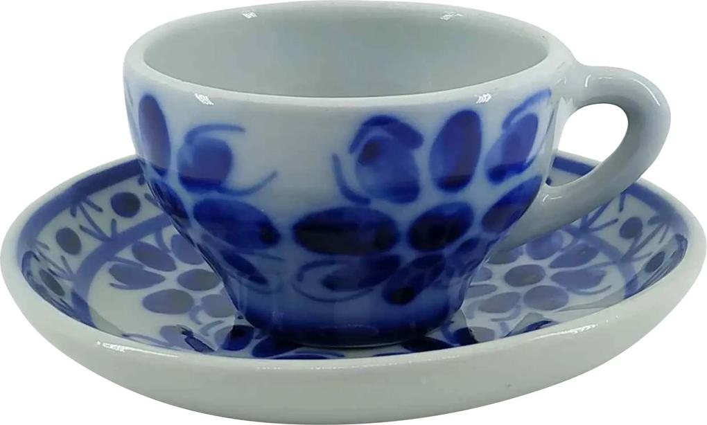 Xícara de Chá com Pires em Porcelana Azul Colonial 120 ml