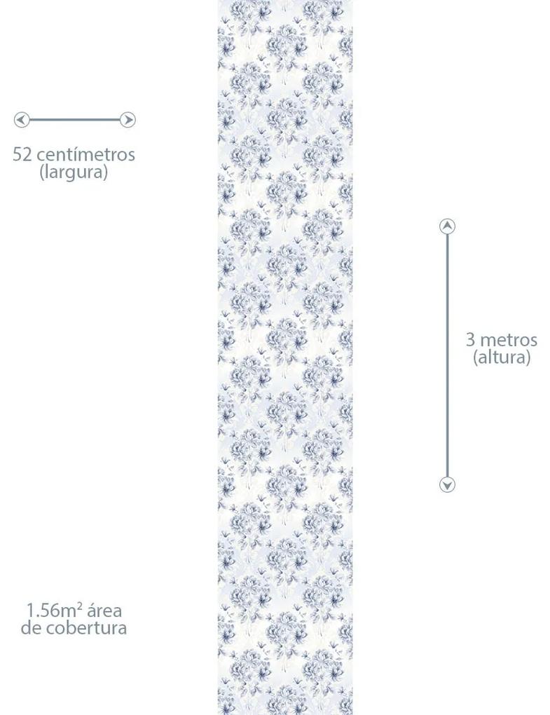 Papel de Parede Floral Azul Creme e Arabesco Gradiente 0.52m x 3.00m