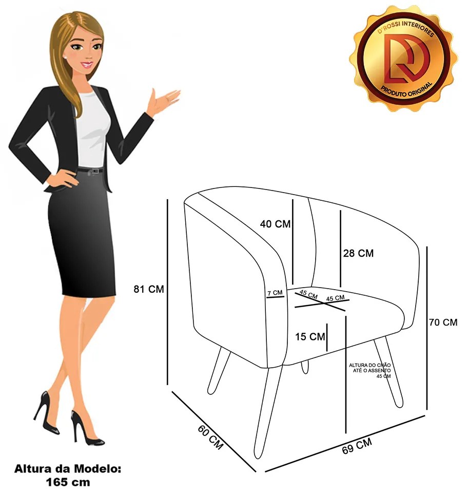 Poltrona Decorativa Pé Palito Castanho Stella Bouclê D03 - D'Rossi - Bege