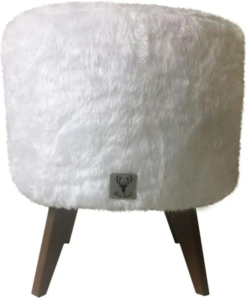Puff Pé Palito Redondo Alce Couch Pelinho Pelucia Branco 40cm