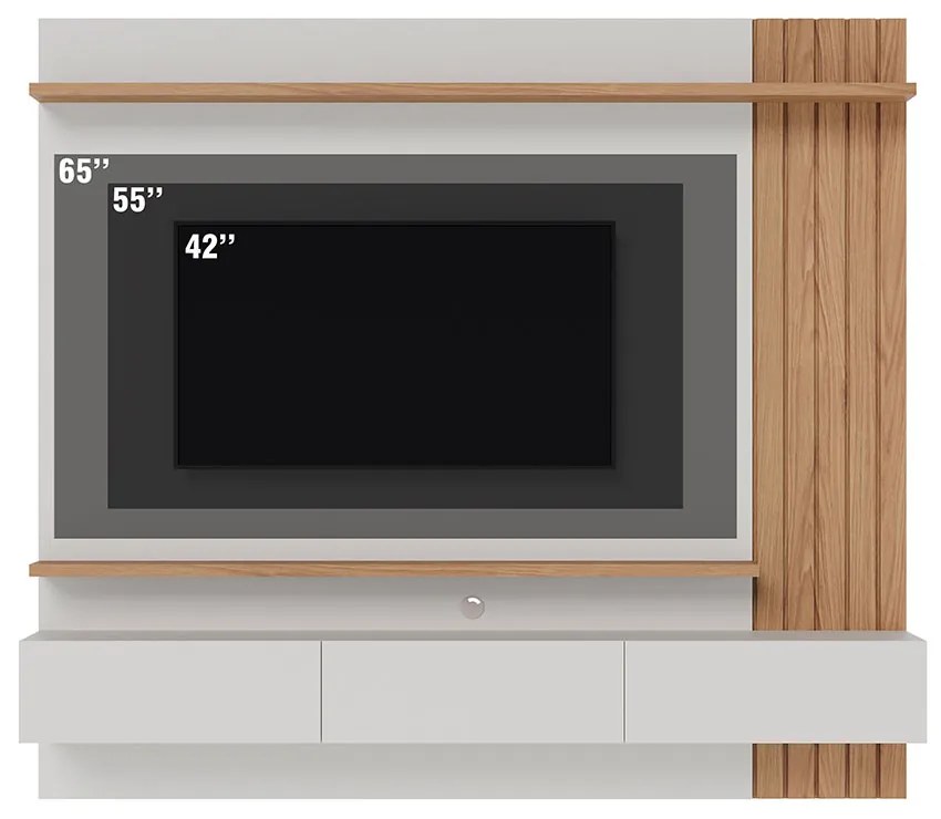 Painel TV 70 Pol 180cm Bancada Suspensa Ripado Luca Off White Matte/Freijó C04 - D'Rossi