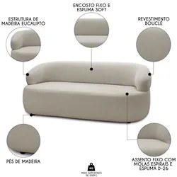 Sofá 3 Lugares Living Orgânico Sala de Estar 170cm Conka F05 Bouclê Be