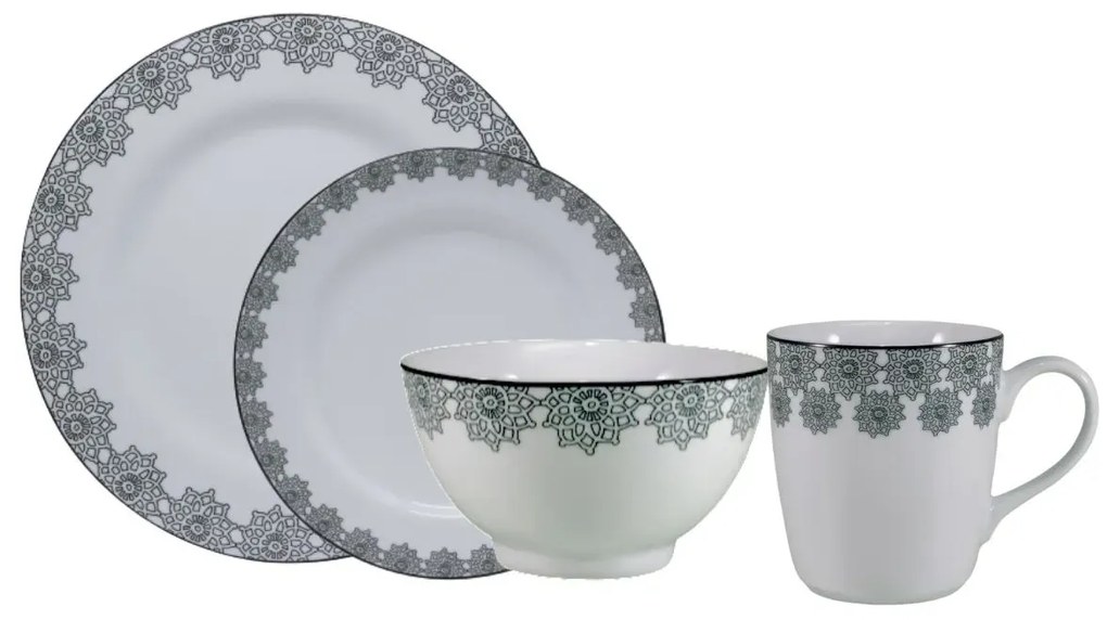 Aparelho Com Bowl E Caneca 16 Peças Porcelana Schmidt - Dec. Tais 2247