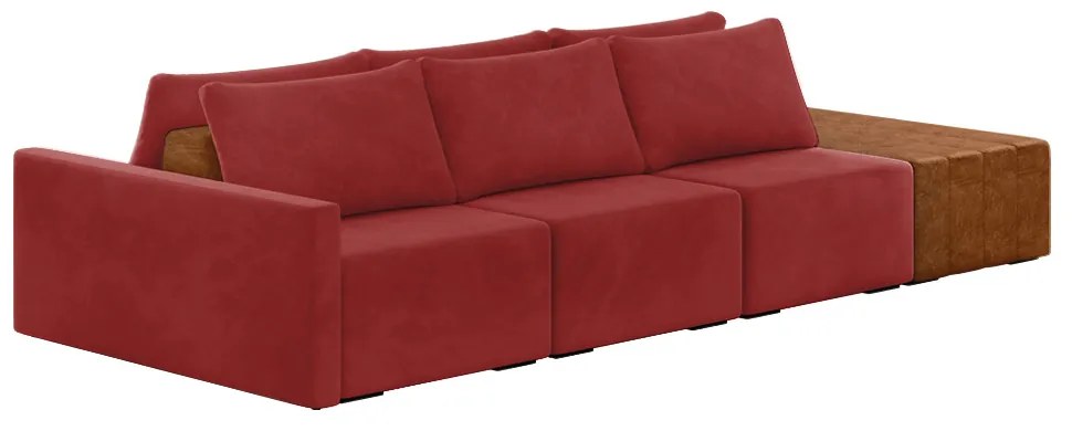 Sofá Ilha 3 Lugares Living 342cm Modulado para Sala Lary Veludo K01 - D'Rossi - Vermelho