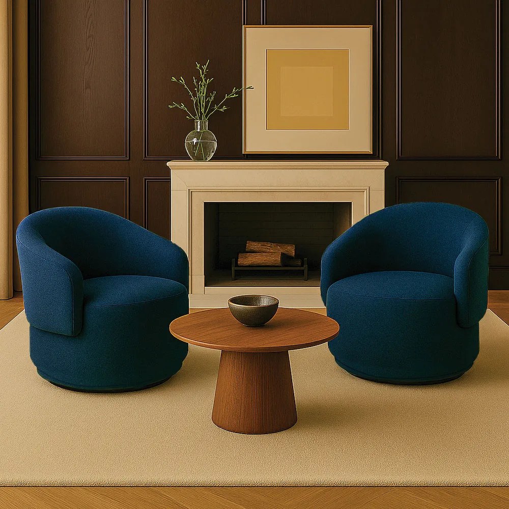 Poltrona Decorativa Orgânica Giratória Kit 2 Névoa Bouclê Azul Marinho E03 - D'Rossi