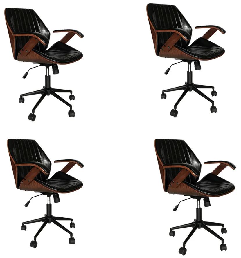 Kit 4 Cadeiras de Escritório Giratórias com Regulagem de Altura Alderaan PU Preto G56 - Gran Belo