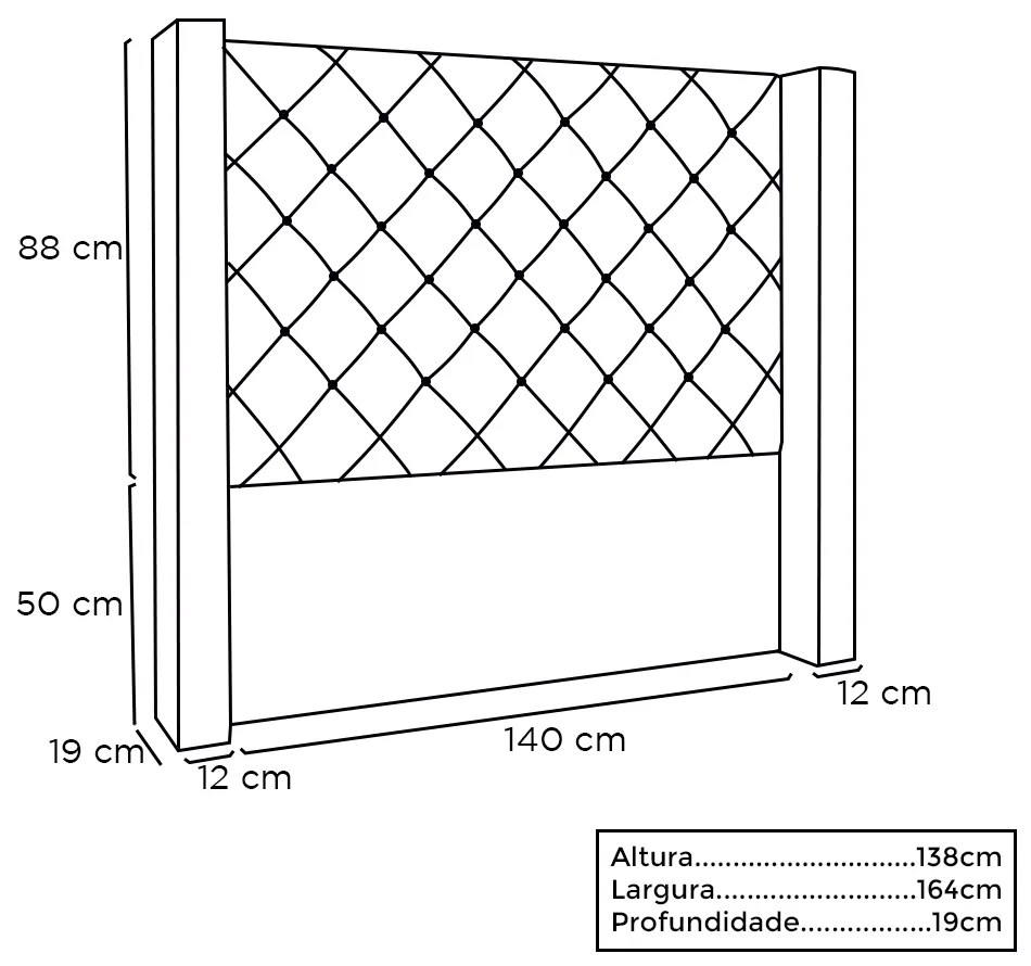 Cabeceira Cama Box Casal 140 cm Vicenza Linho Pérola S04 - D'Rossi