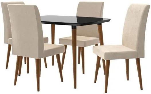 Mesa de Jantar com 4 Cadeiras Jade Black com Pena Caramelo - RV Móveis