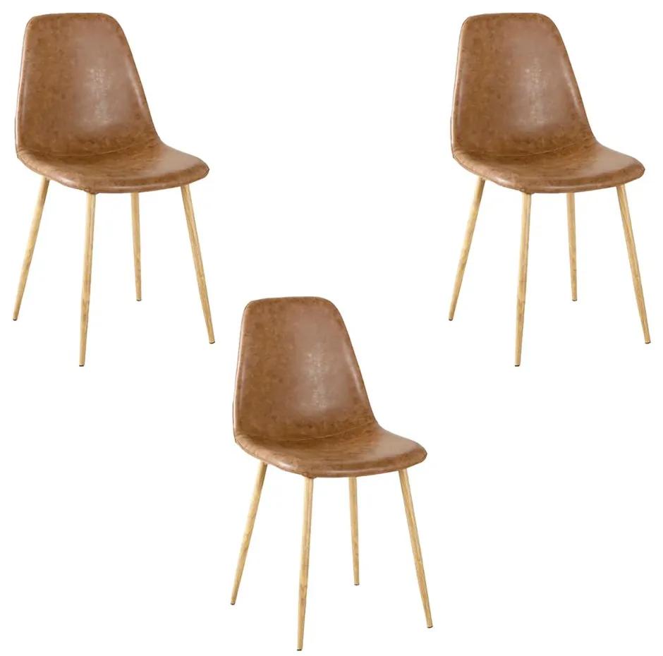 Kit 3 Cadeiras Decorativas Sala e Escritorio Base Clara Emotion PU Sintético Marrom G56 - Gran Belo