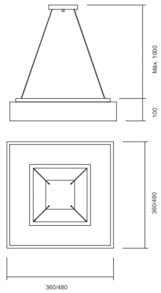 Pendente Meg 48X48Cm Led 36,8W Bivolt / Base Fechada | Usina 19031/48 (AV-M - Avelã Metálico, 3000k)