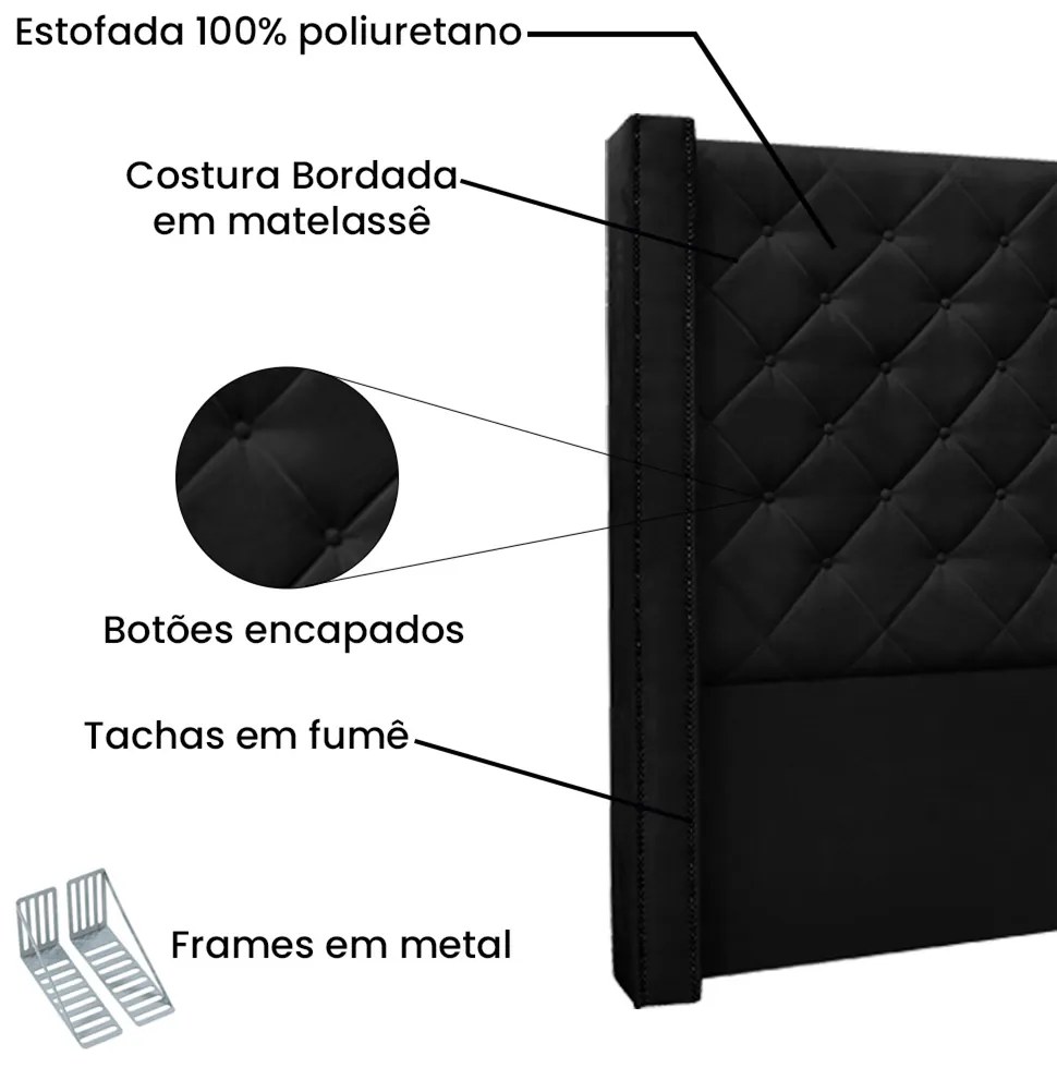 Cabeceira Vicenza Para Cama Box Casal 140 cm Suede Preto - D'Rossi