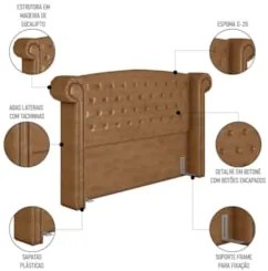 Cabeceira Cama Box Casal 140cm Provença Z37 Sintético Caramelo - Mpoze