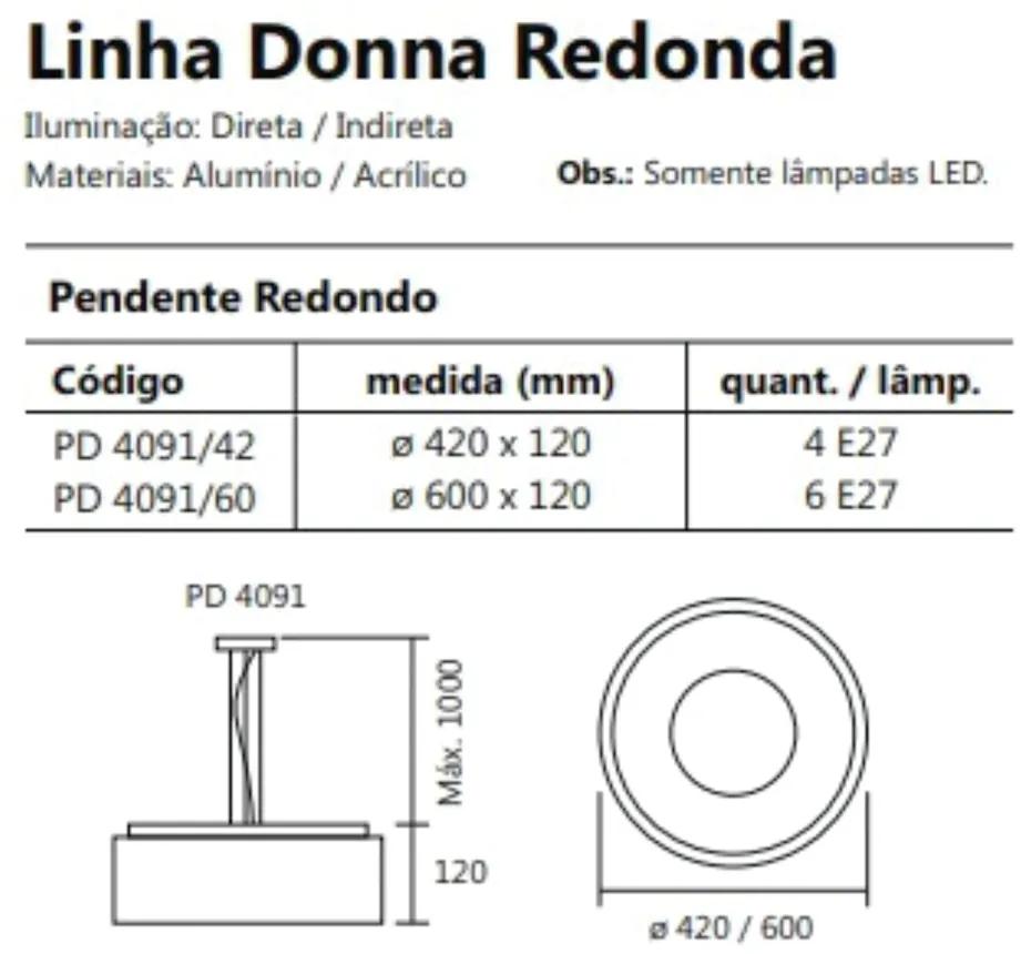 Pendente Donna Ø42X11Cm 4Xe27 / Metal E Acrilico | Usina 4091/42 (AV-M - Avelã Metálico)