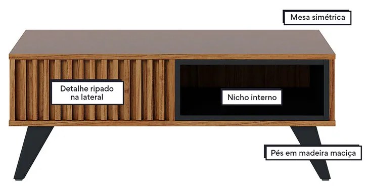 Mesa de Centro Para Sala Retangular 1 Nicho karin C04 - D'Rossi - Noce Milano e Preto Fosco