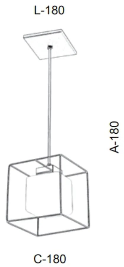 Pendente Aramado Vidro Quadrado Individual 18X18X18Cm Metal E Cubo 01X... (CHAMPANHE / DOURADO BRILHO, FOSCO (BRANCO))