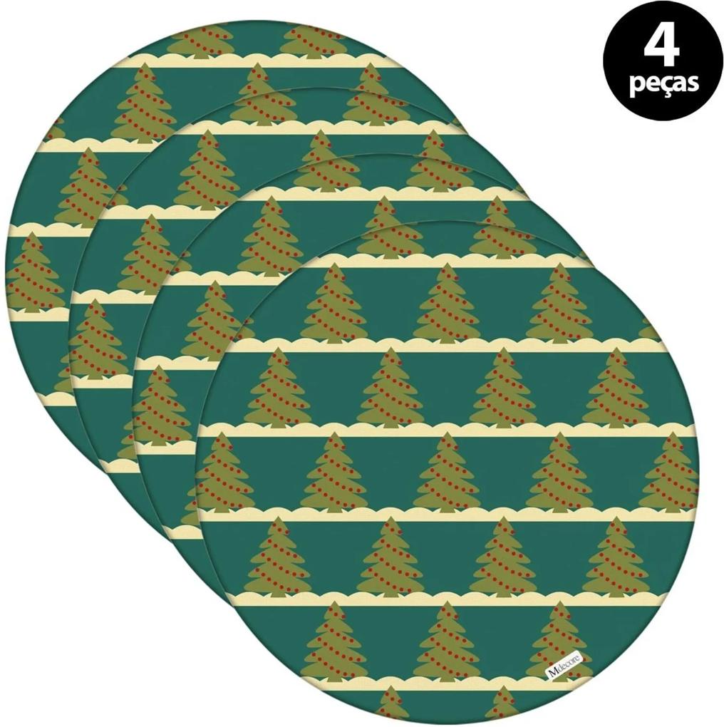 Capa para Sousplat Mdecore Natal Arvores de Natal Verde 4pçs
