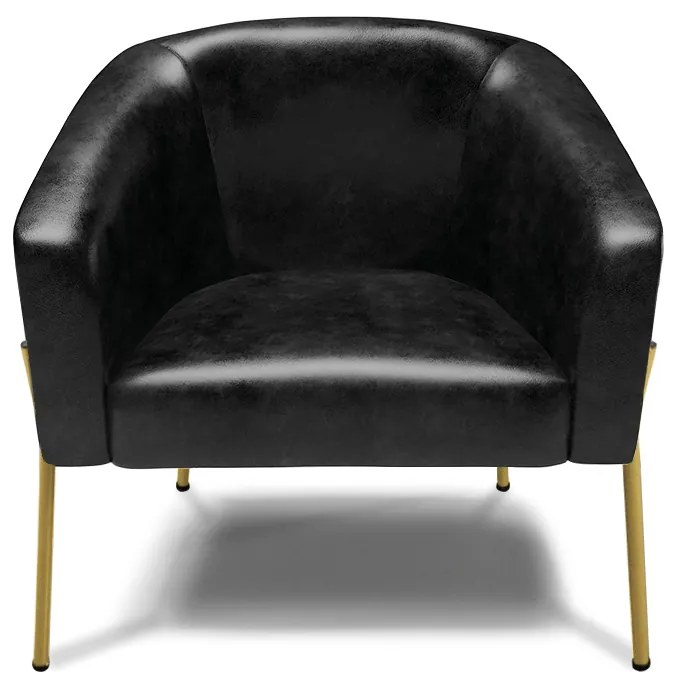 Poltrona Decorativa Pé de Ferro Dourado Stella Sintético PU Preto D03 - D'Rossi