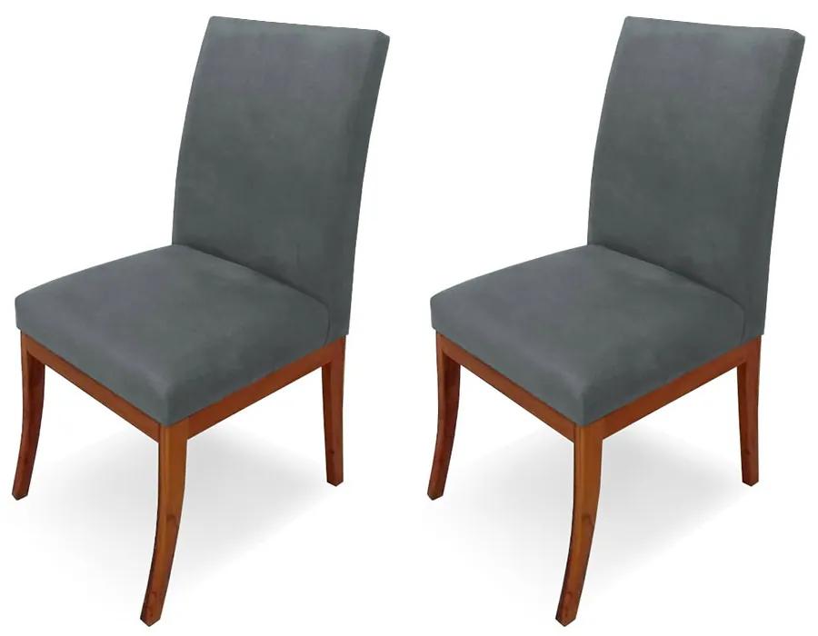 Conjunto 2 Cadeiras Raquel para Sala de Jantar Base de Eucalipto Suede Cinza