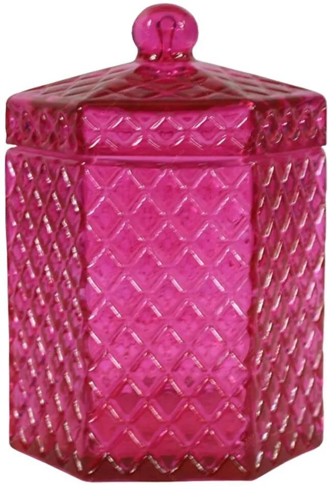 Pote Multiuso Hexa Sides Grande Rosa em Vidro - Urban - 18,5x11 cm
