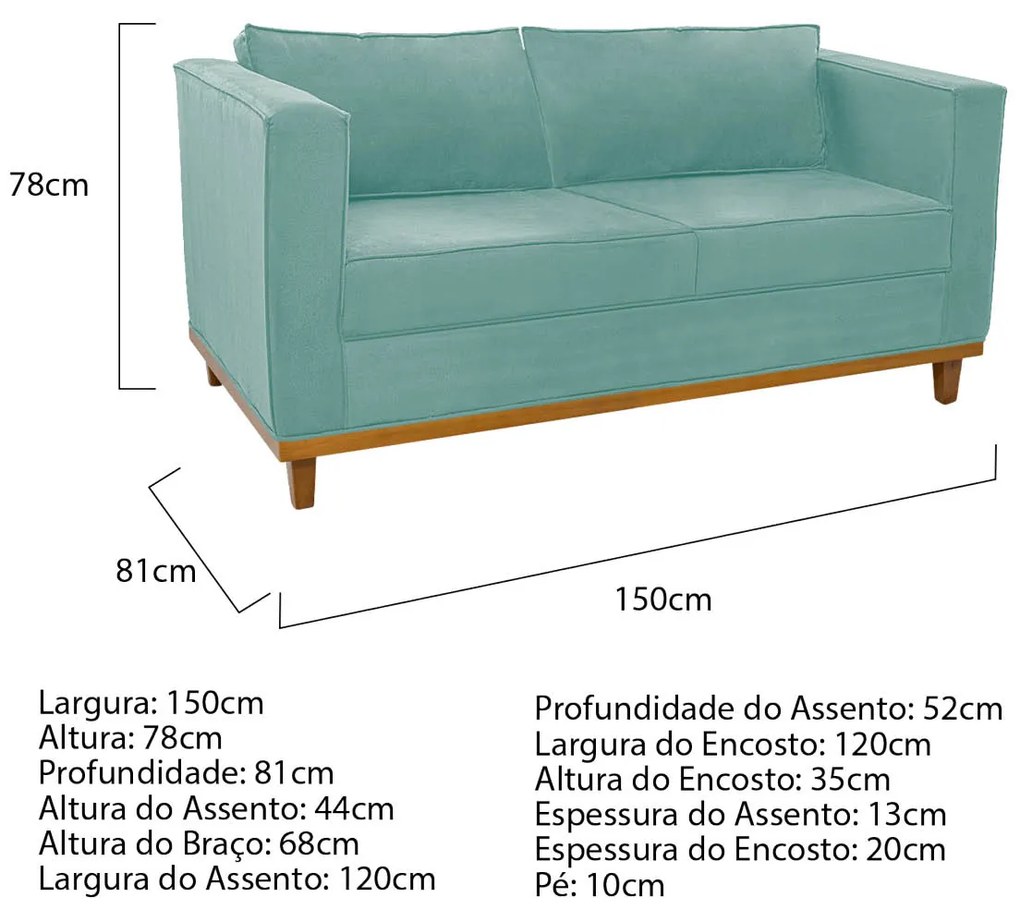 Kit Sofá 2 Lugares e 2 Poltronas Europa Suede Azul Tiffany ADJ Decor