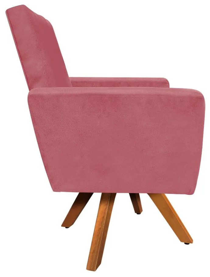 Poltrona Giratória Nina Suede Base Madeira MM30 D'Rossi - Rose