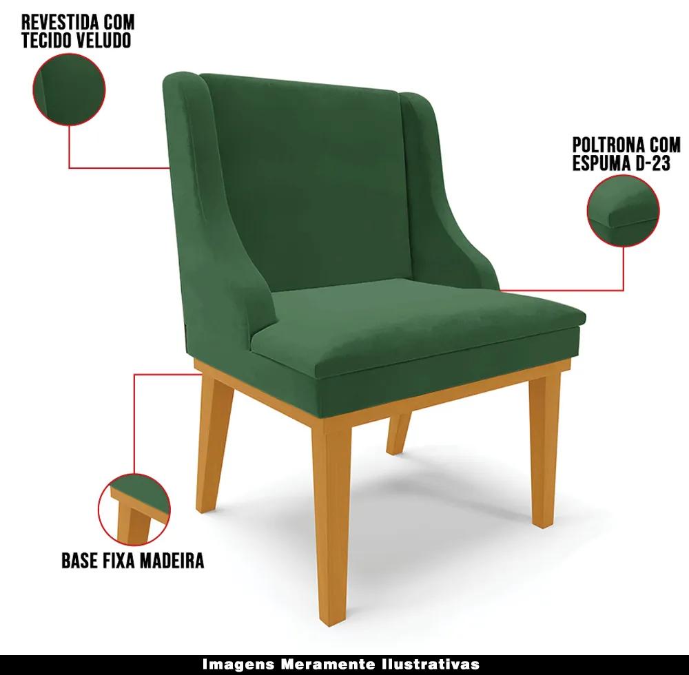 Kit 6 Cadeiras Decorativas Sala de Jantar Base Fixa de Madeira Firenze Veludo Verde Esmeralda/Castanho G19 - Gran Belo