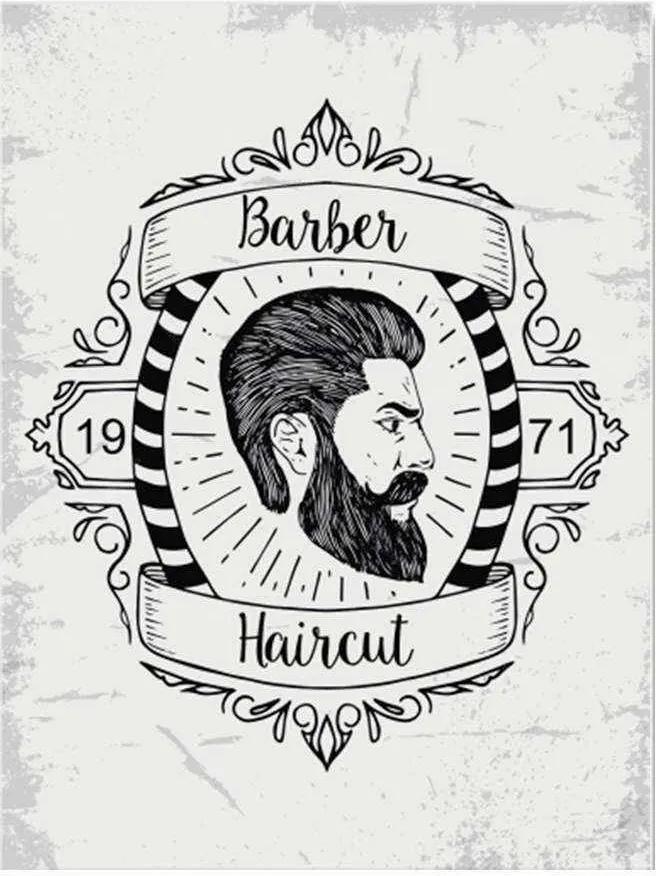 Placa Decorativa Barber Haircut Branca com Impressão Digital em Metal