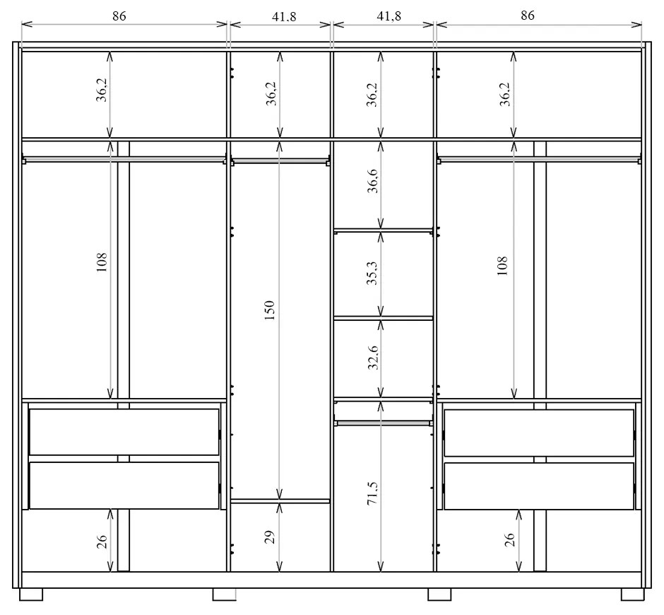 Guarda Roupa Roupeiro Casal 268cm 6 Portas 4 Gavetas Espaço para Vestidos MDP Elvas Freijó G11 - Gran Belo