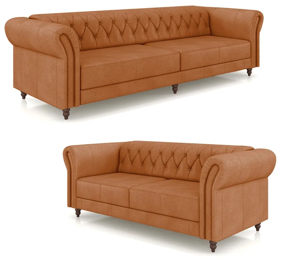 Conjunto de Sofá Sala de Estar Stanford Chesterfield 2 e 3 Lugares 200cm/260cm Pés Madeira Couro Terracota G58 - Gran Belo