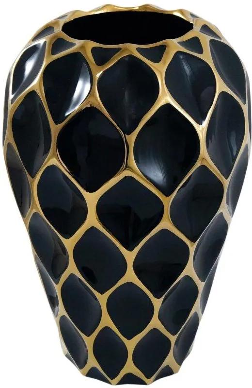 Vaso Decorativo Preto com Detalhes Dourado - 35x26x26cm