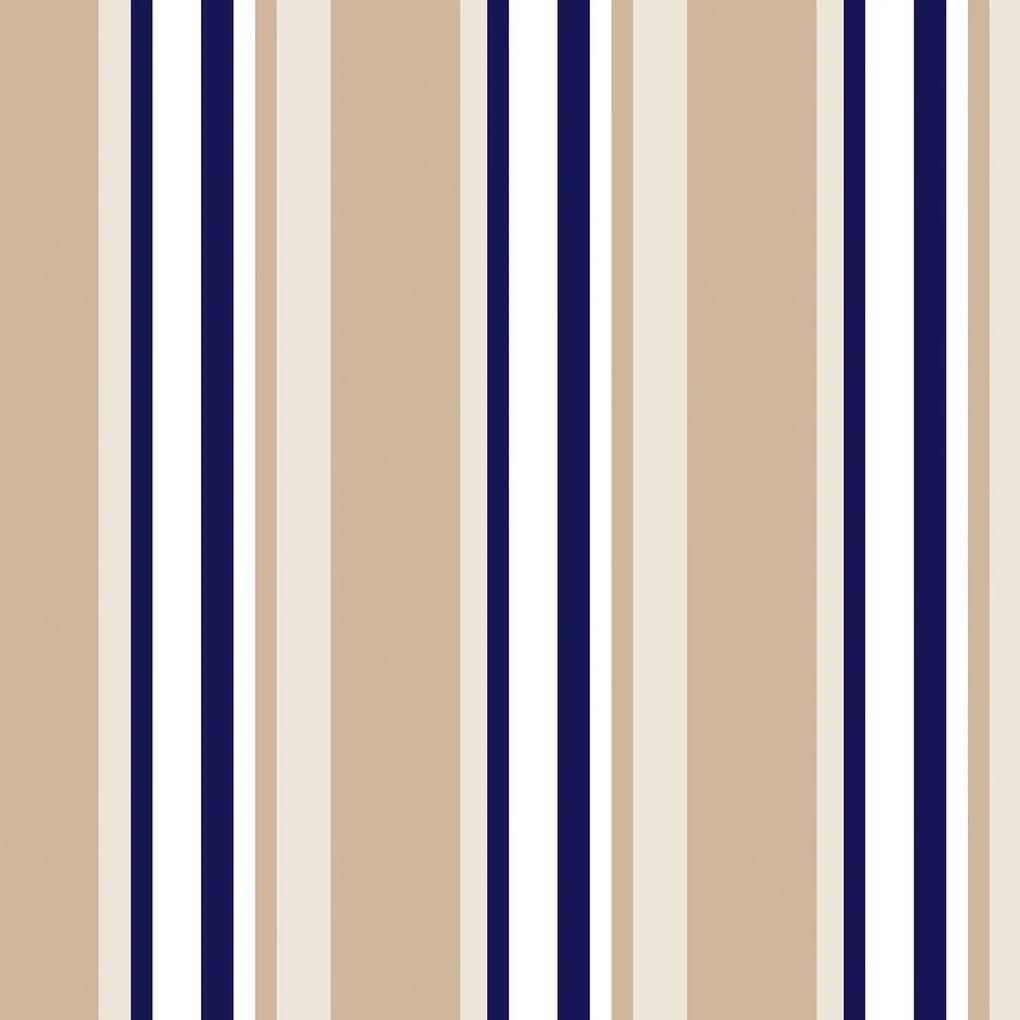Papel de Parede Listrado Marrom Branco e Azul 0.50m x 3.00m