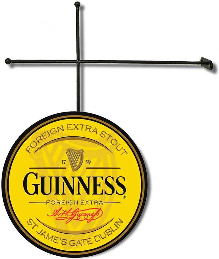 Placa Decorativa Guinness Amarela em Poliestireno com Suporte em Metal