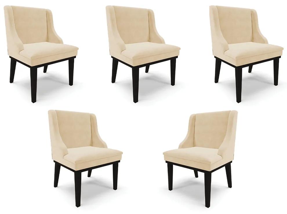 Kit 5 Cadeiras Decorativas Sala de Jantar Base Fixa de Madeira Firenze Suede Bege/Preto G19 - Gran Belo