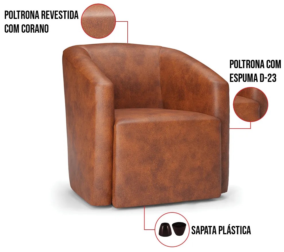 Poltrona Decorativa Orgânica Kit 2 Stella Max Sintético PU D03 - D'Rossi - Nozes